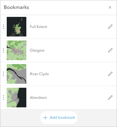 Bookmarks pane showing four bookmarks