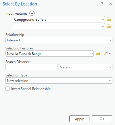 Parameters in the Select By Location window