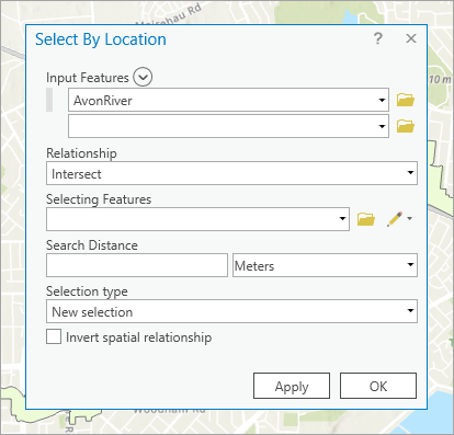 Select By Location floating window