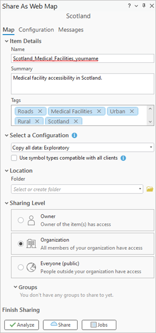 Share As Web Map pane