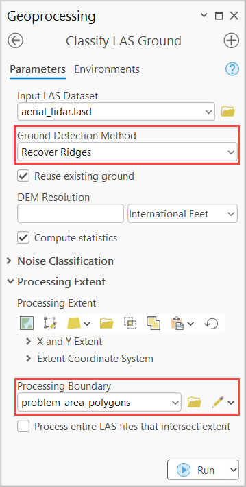 Red boxes highlight the relevant sections of the tool for rerunning with a more aggressive setting.