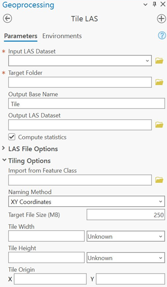 Tile LAS geoprocessing tool