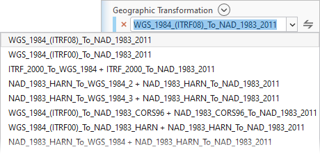 The Geographic Transformation parameter on the Project tool