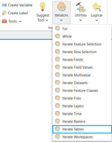 Adding the Iterate Tables tool Adding the Iterate Tables tool