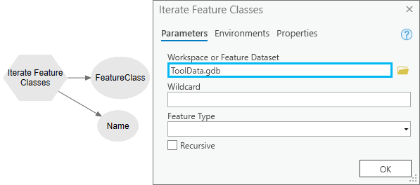 Iterate Feature Classes tool dialog box