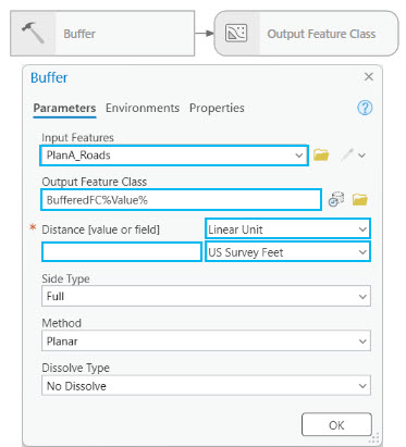 Buffer tool dialog box Buffer tool dialog box