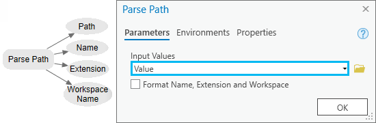 Parse Path tool dialog box