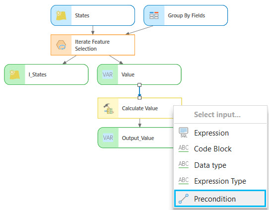 Setting the Calculate Value tool precondition Setting the Calculate Value tool precondition