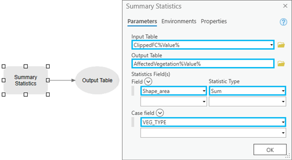 Summary Statistics tool dialog box