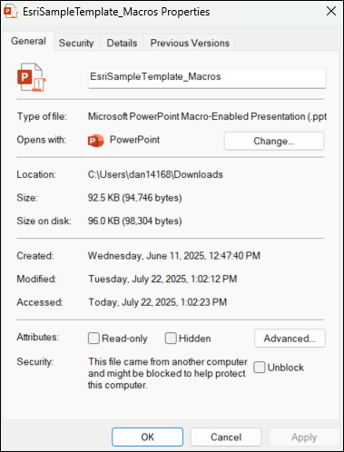 Template Properties dialog box