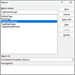 Macro window with TagFrameImage selected