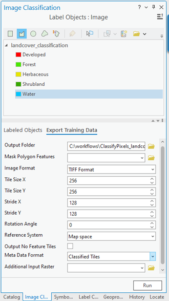 Export Training Data tab