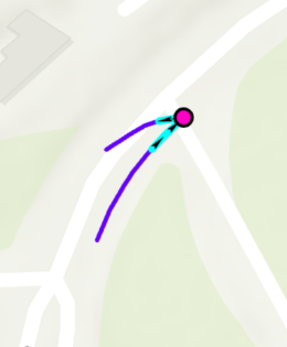 Component junction of the turn highlighted in the map display