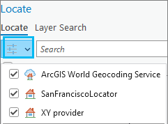 Options button in the Locate pane