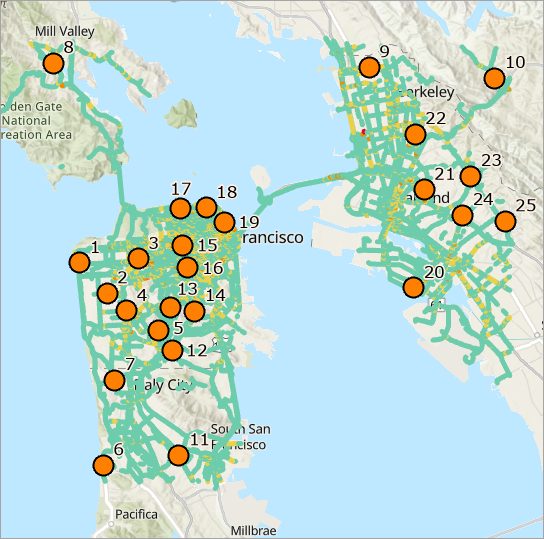 Input locations in the Route analysis layer