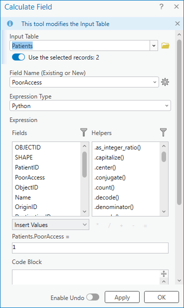 Calculate Field dialog box