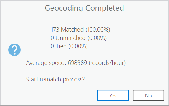 Geocoding Completed message