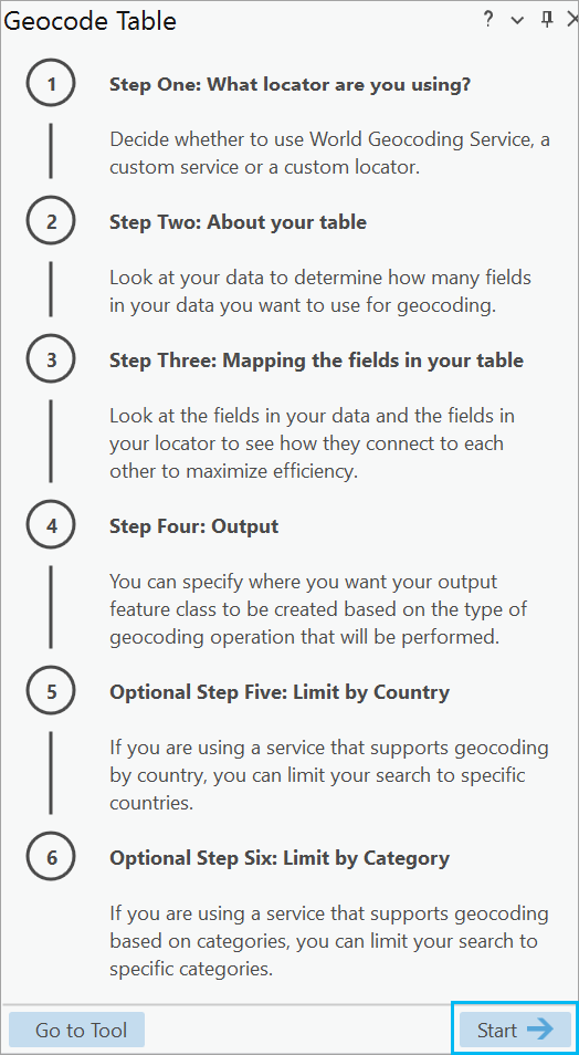 Geocode Table pane