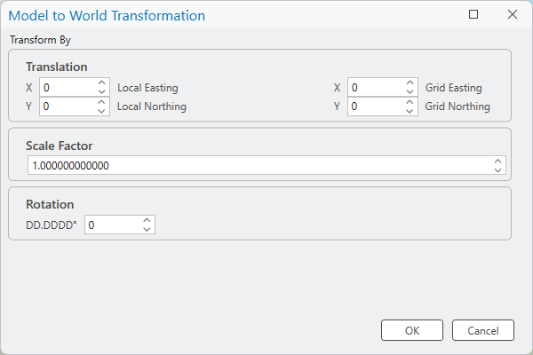 Model to World Transformation editing dialog box