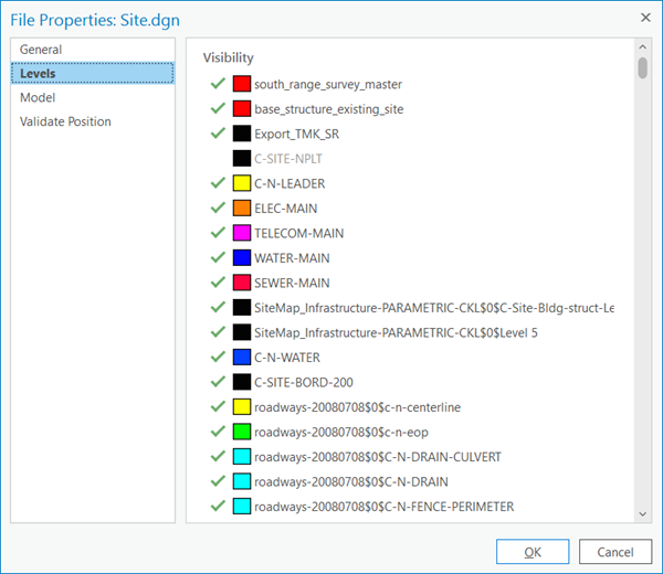 Levels tab in the File Properties pane