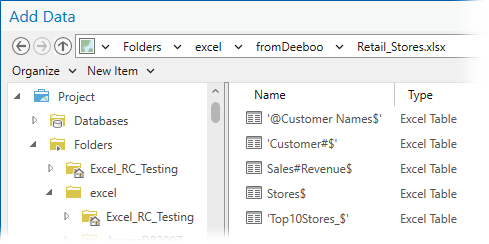 Excel worksheets in the Sales_Figures workbook on the Add Data dialog box