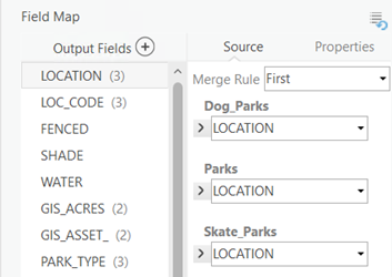 Merge field map for park layers