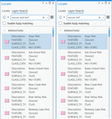 Enhanced layer search with the AND operator in the Locate pane