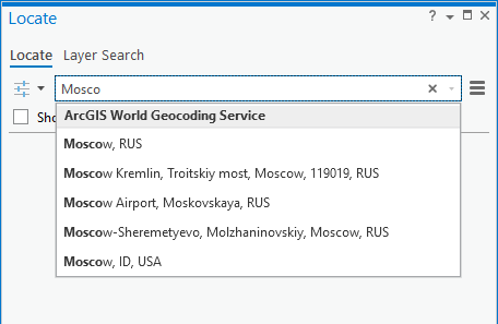 Moscow suggestions sorted using rank by population size