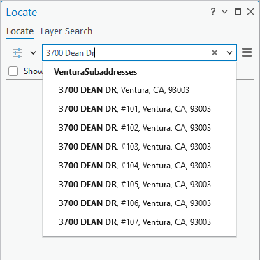 Autocomplete suggestion candidates display after typing the base address