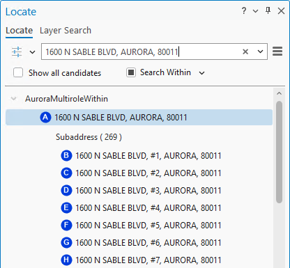 Subaddress count and result using Search Within control