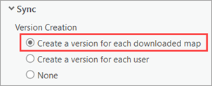 The default Sync Version Creation option creates a version for each downloaded map.