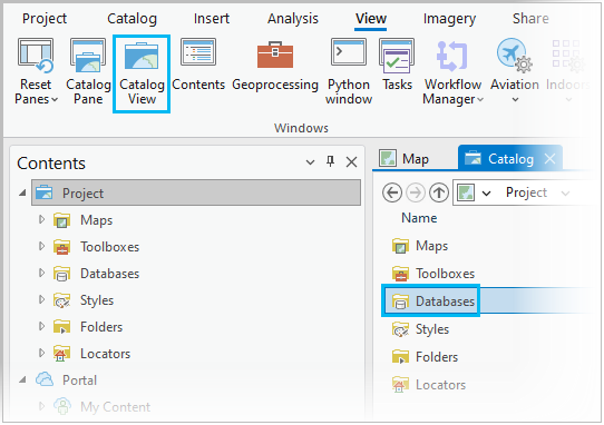 Use the Catalog view to connect to Databases.