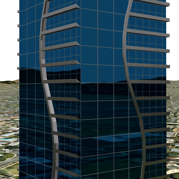 An example of a 3D object feature class of a skyscraper with high reflection characteristics on the windows