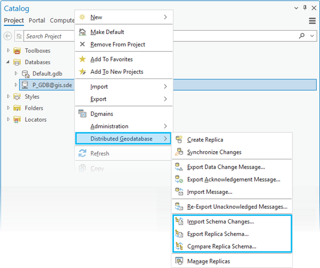Schema changes tools accessible from the Distributed Geodatabase context menu