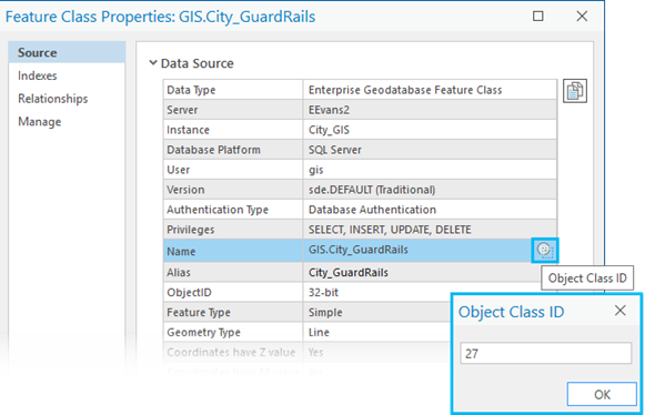 Object Class ID button on the Source tab of the Feature Class Properties dialog box