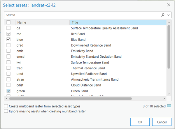 Select assets dialog box