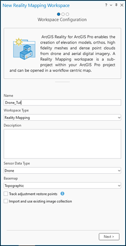 New Reality Mapping Workspace wizard