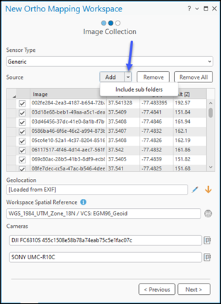 Create a drone ortho mapping workspace dialog box