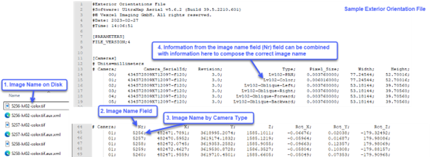 Exterior orientation file example