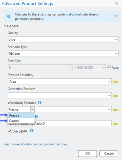 Waterbody Features options