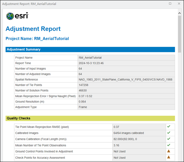 Adjustment report