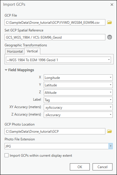 Import GCPs pane