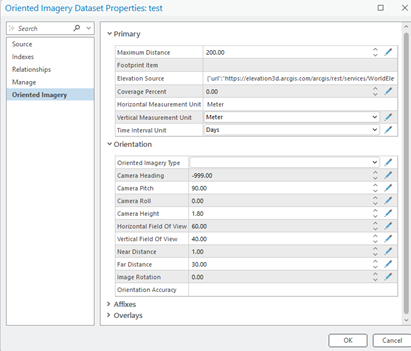 Oriented Imagery Dataset Properties pane