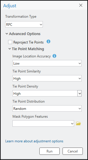 Adjustment settings for satellite imagery