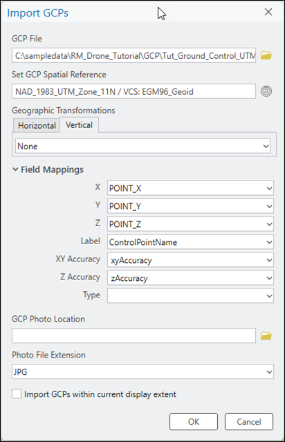 Import GCPs window