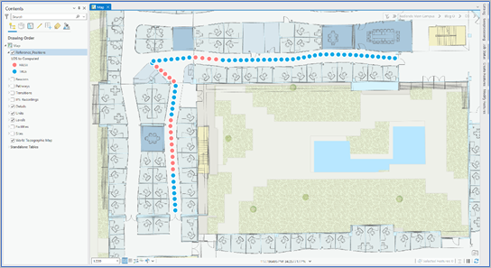 Areas on a map where the user is located outside the line of sight