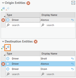 Remove a selected row from the destination entity list.