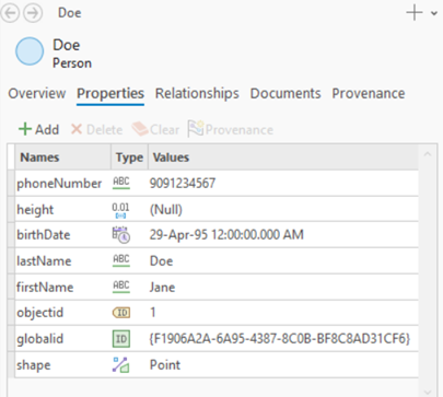 View an entity's properties in the details panel in the investigation.