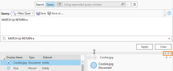 Resize the expanded query window by dragging the divider or using the available buttons.