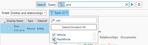 The Advanced Options toolbar indicates how many entity and relationship types are selected.